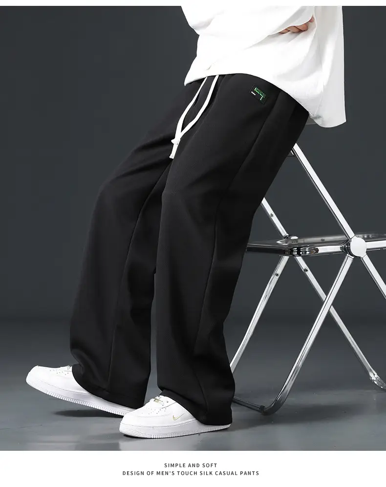 Men's Grey Wide Leg Sweatpants with White Sneakers — feature 16