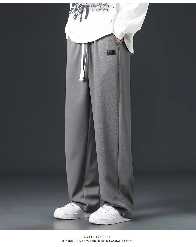 Men's Grey Wide Leg Sweatpants with White Sneakers — feature 17