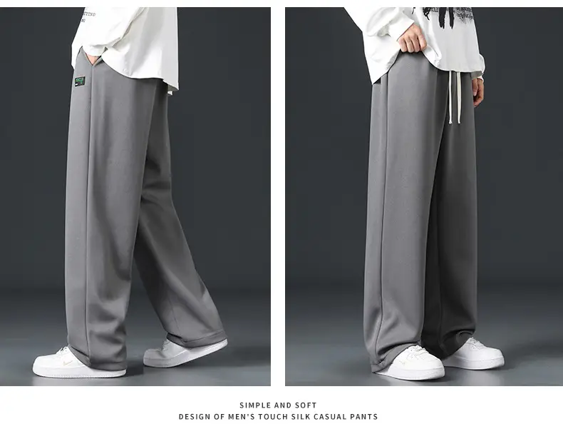 Men's Grey Wide Leg Sweatpants with White Sneakers — feature 19
