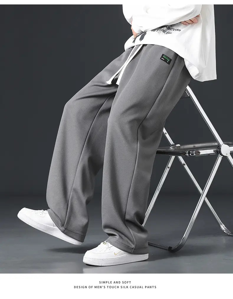Men's Grey Wide Leg Sweatpants with White Sneakers — feature 20