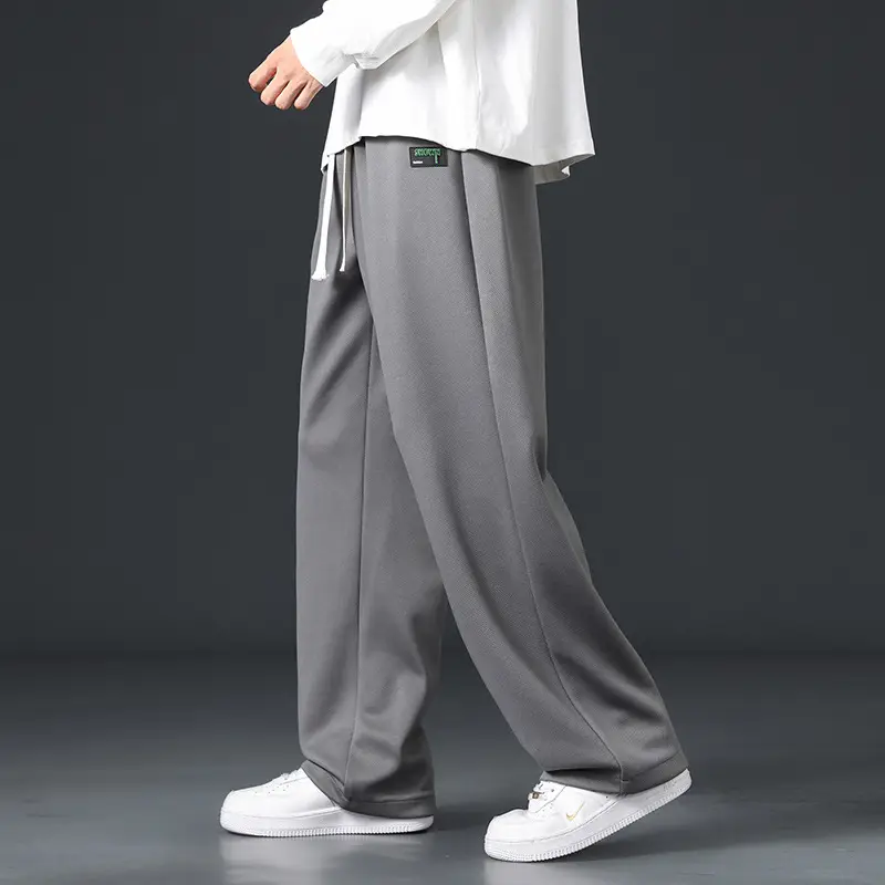 Men's Grey Wide Leg Sweatpants with White Sneakers - Image 2