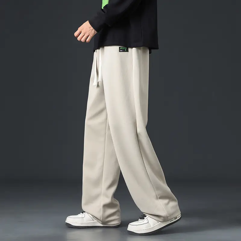 Men's Grey Wide Leg Sweatpants with White Sneakers - Image 3