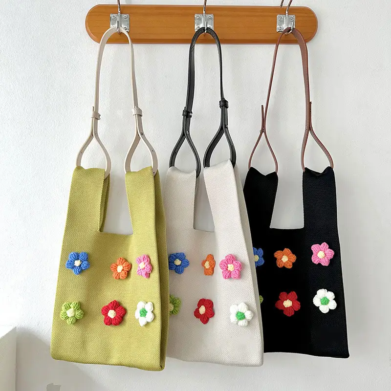 Korean Style Flower Knitted Shoulder Bag - Image 8