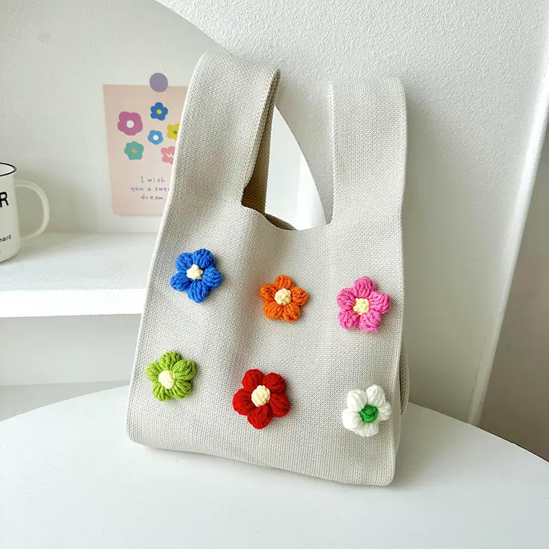 Korean Style Flower Knitted Shoulder Bag - Image 2