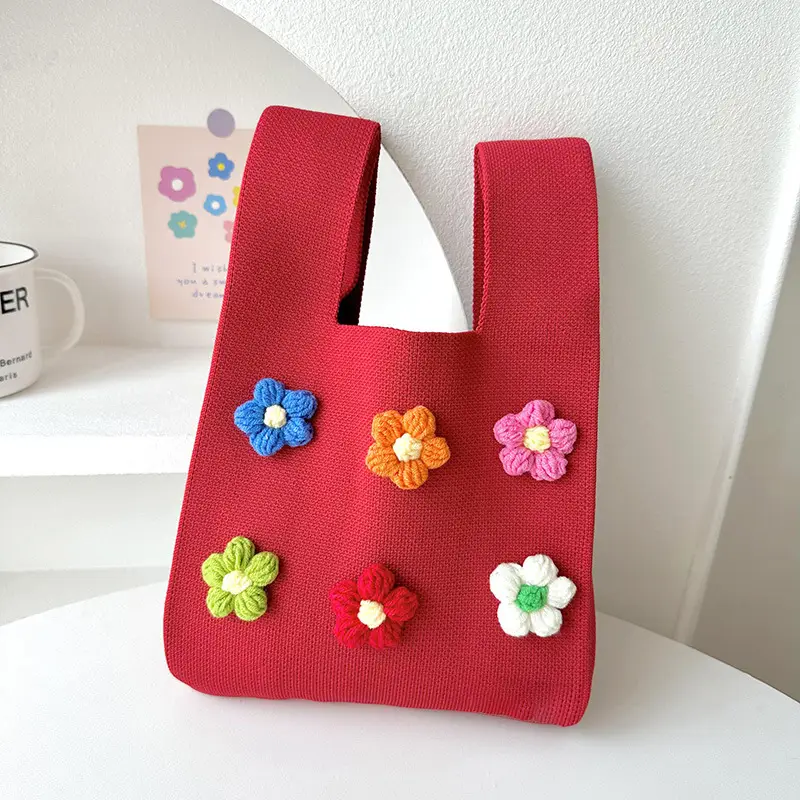 Korean Style Flower Knitted Shoulder Bag - Image 4