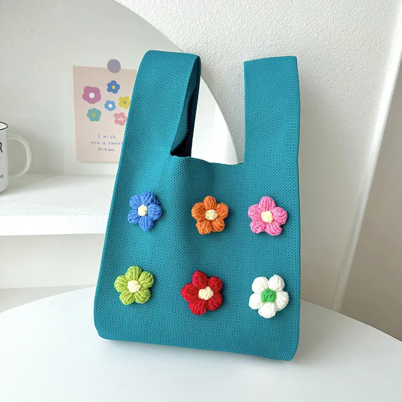 Korean Style Flower Knitted Shoulder Bag - Image 5