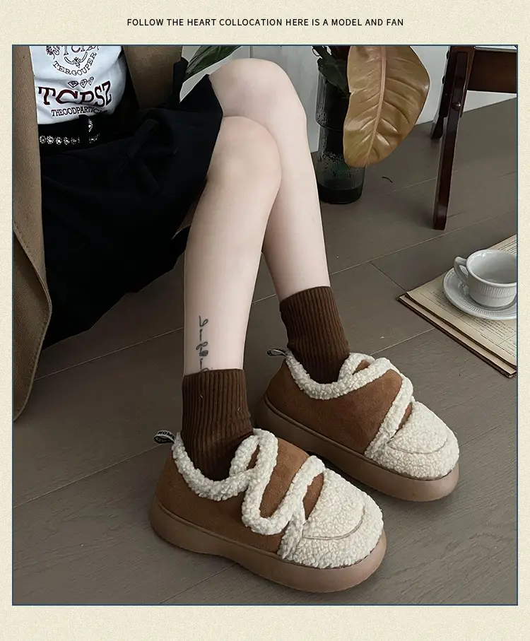 Nanbowan outdoor cotton-padded shoes women's winter lambswool Korean style ins popular Net Red warm fleece-lined Velcro bag heel shoes — feature 10