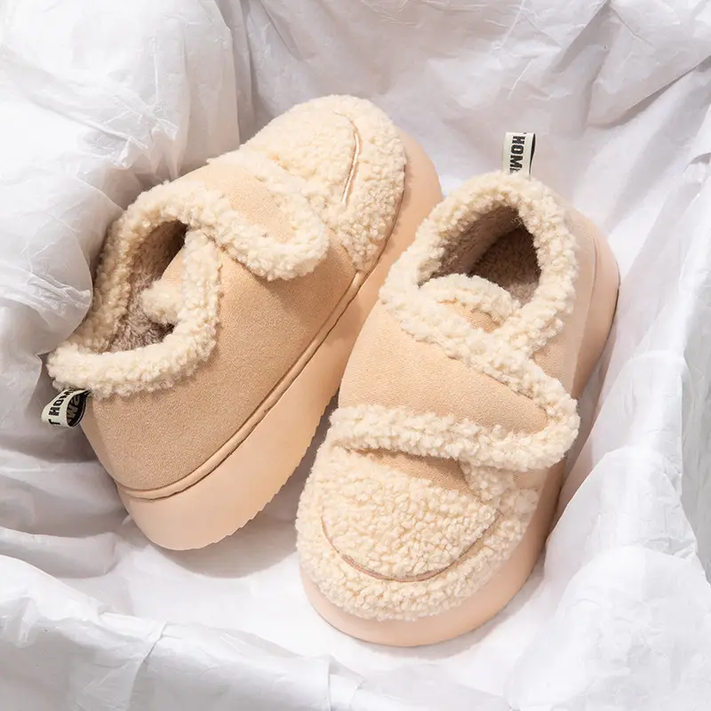 Nanbowan outdoor cotton-padded shoes women's winter lambswool Korean style ins popular Net Red warm fleece-lined Velcro bag heel shoes - Image 4