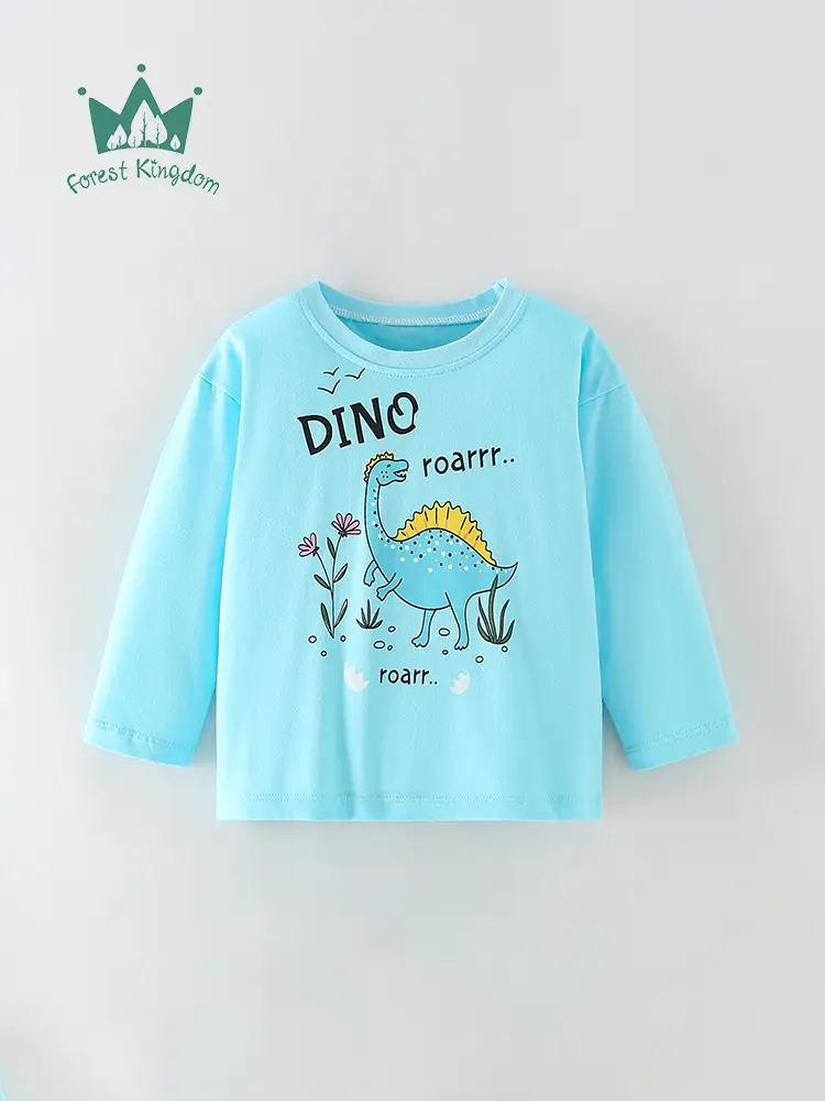 Boys Girls T-Shirt Light Blue Dinosaur Print Long Sleeve