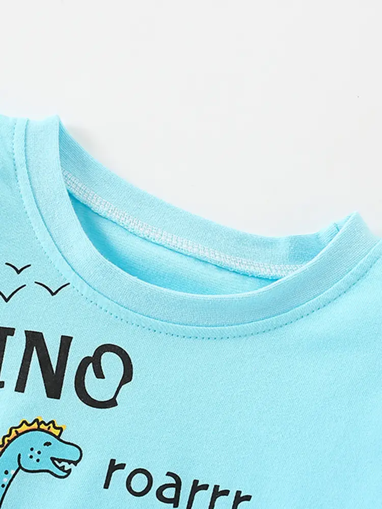 Boys Girls T-Shirt Light Blue Dinosaur Print Long Sleeve
