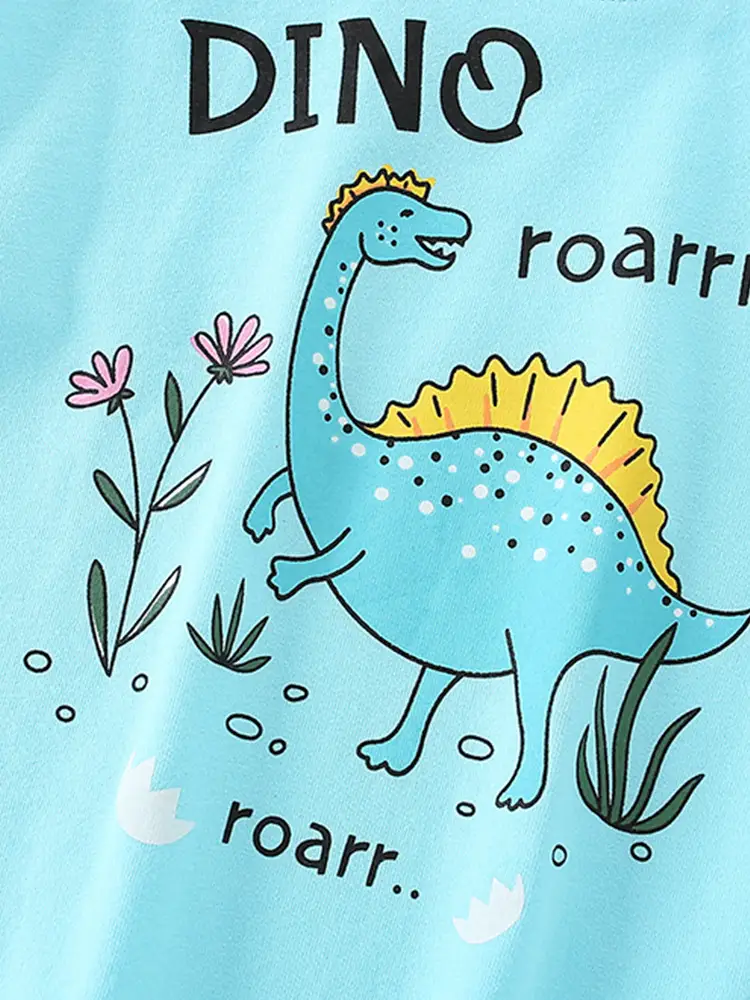 Boys Girls T-Shirt Light Blue Dinosaur Print Long Sleeve