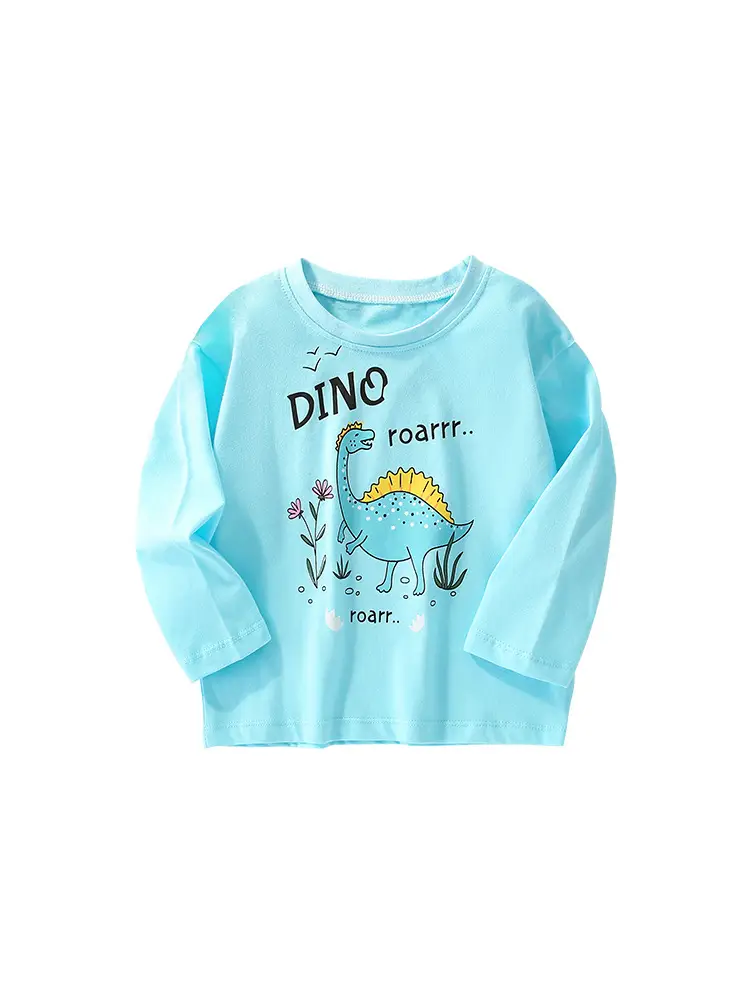 Boys Girls T-Shirt Light Blue Dinosaur Print Long Sleeve