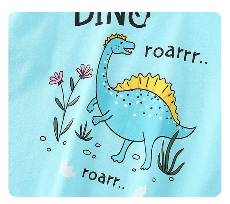 Boys Girls T-Shirt Light Blue Dinosaur Print Long Sleeve — feature 4