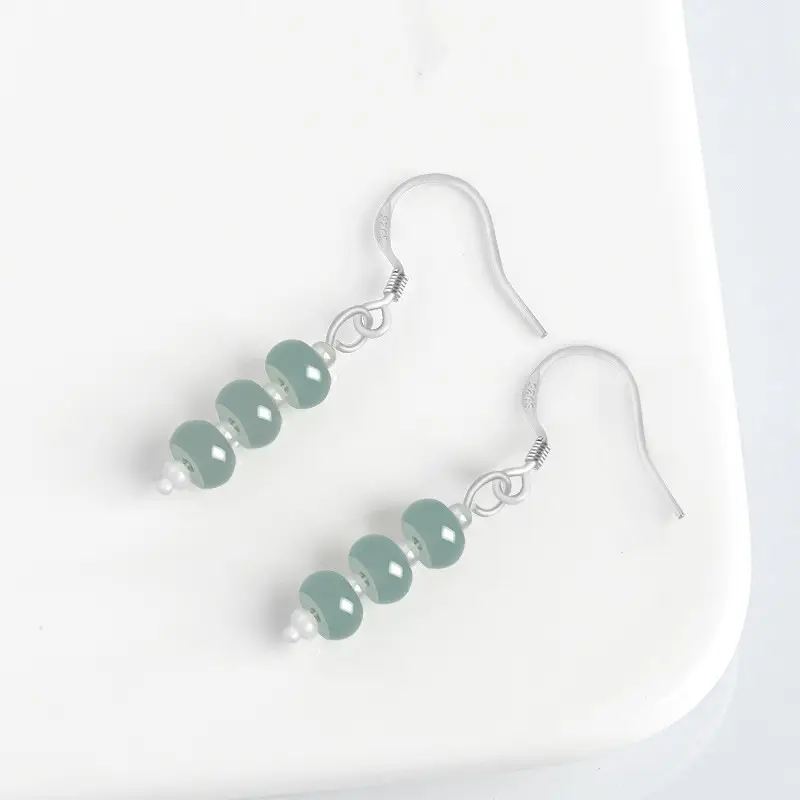 S925 Silver Jade Blue Water Beads Earrings for Women - Image 3