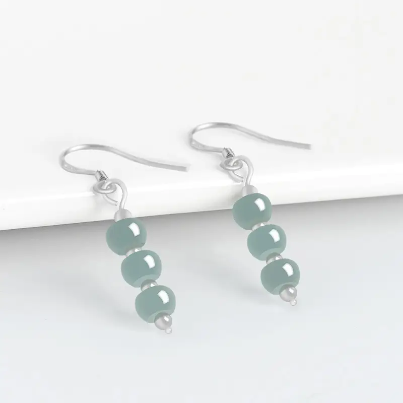 S925 Silver Jade Blue Water Beads Earrings for Women - Image 4