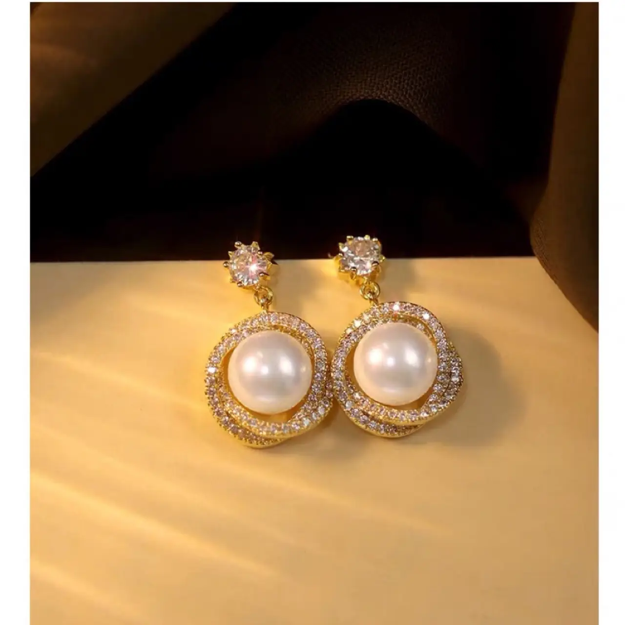 Women's Pearl Earrings with Crystal Top - Image 5