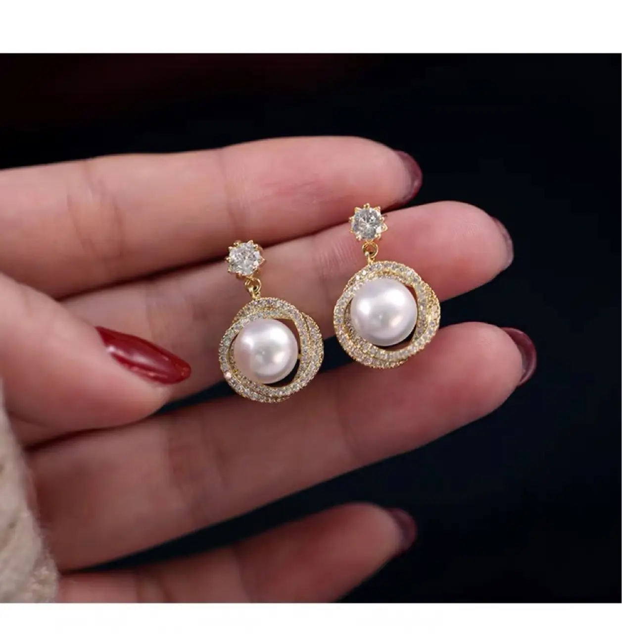Women's Pearl Earrings with Crystal Top — feature 4