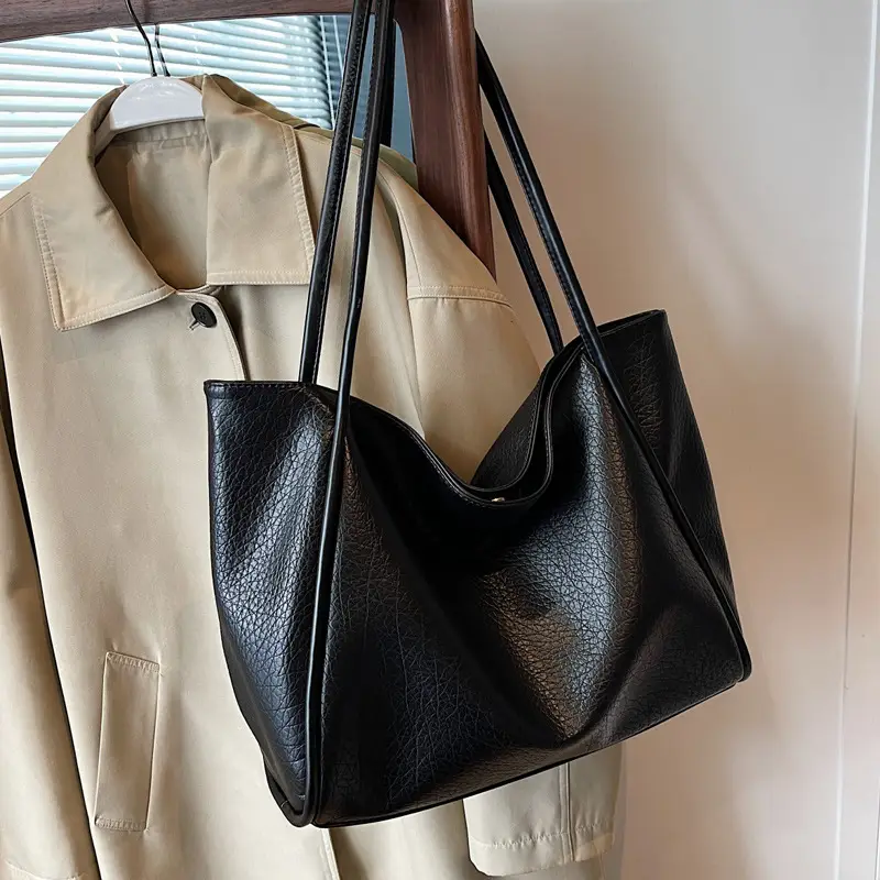 Korean Style Brown Leather Tote Bag for Women - Image 8