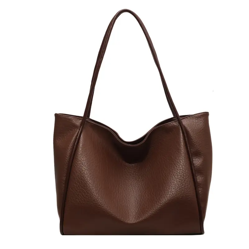 Korean Style Brown Leather Tote Bag for Women - Image 9