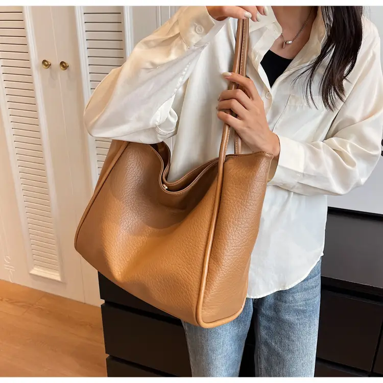 Korean Style Brown Leather Tote Bag for Women — feature 16