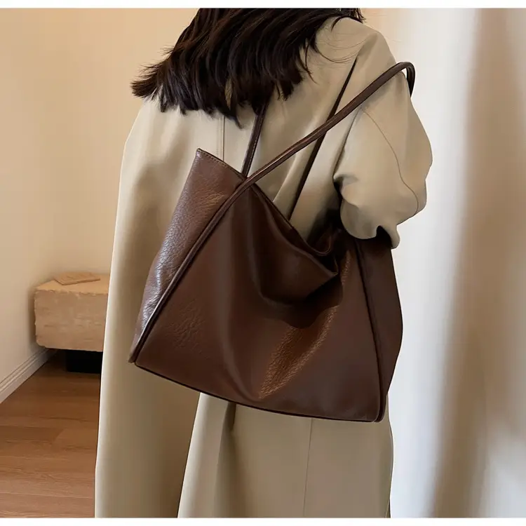 Korean Style Brown Leather Tote Bag for Women — feature 7