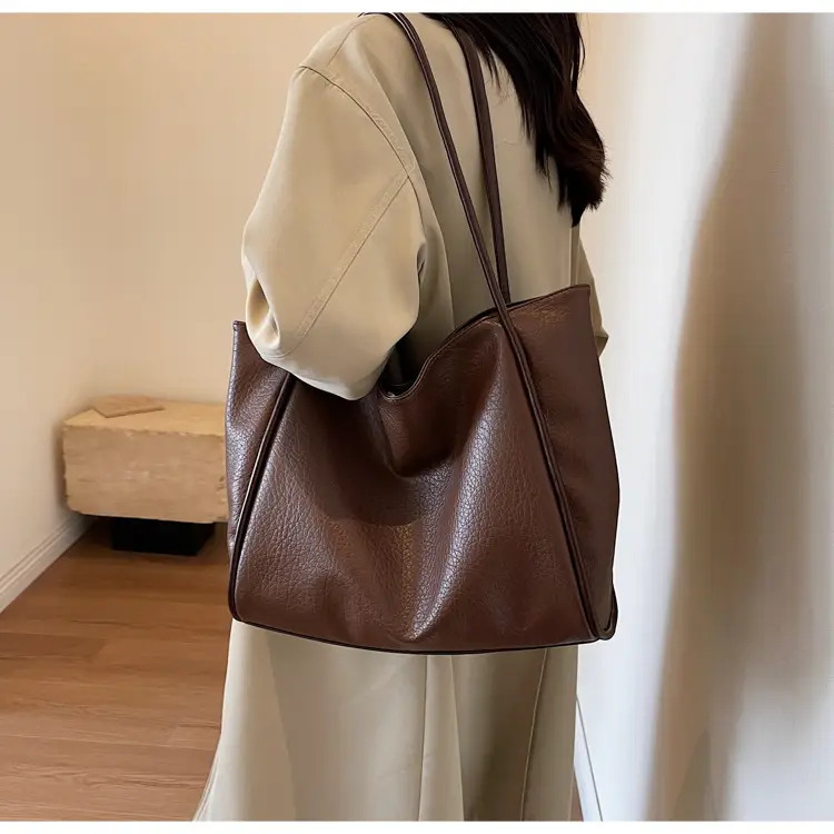 Korean Style Brown Leather Tote Bag for Women — feature 8