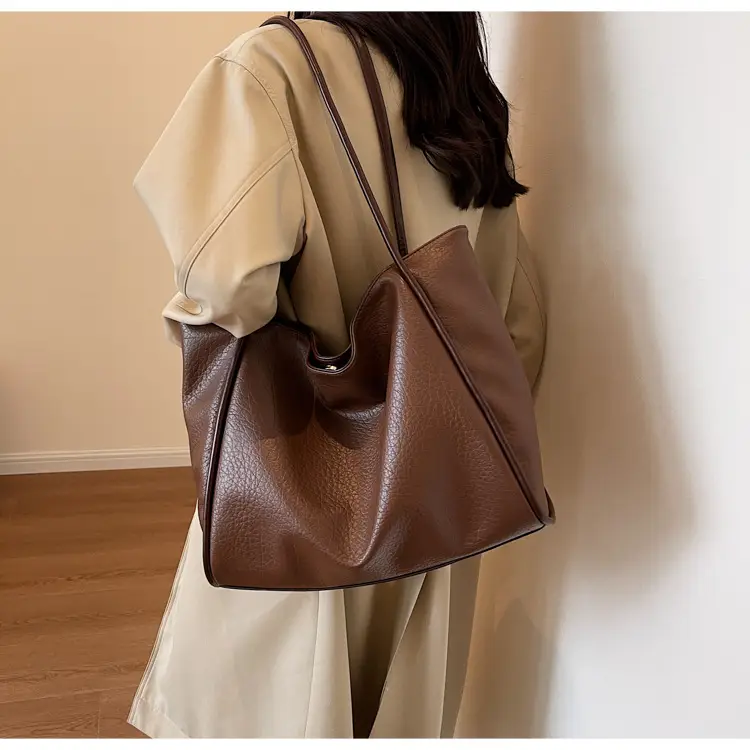 Korean Style Brown Leather Tote Bag for Women — feature 9