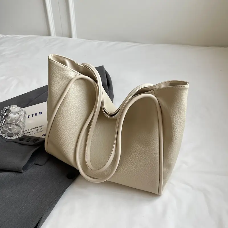 Korean Style Brown Leather Tote Bag for Women - Image 2
