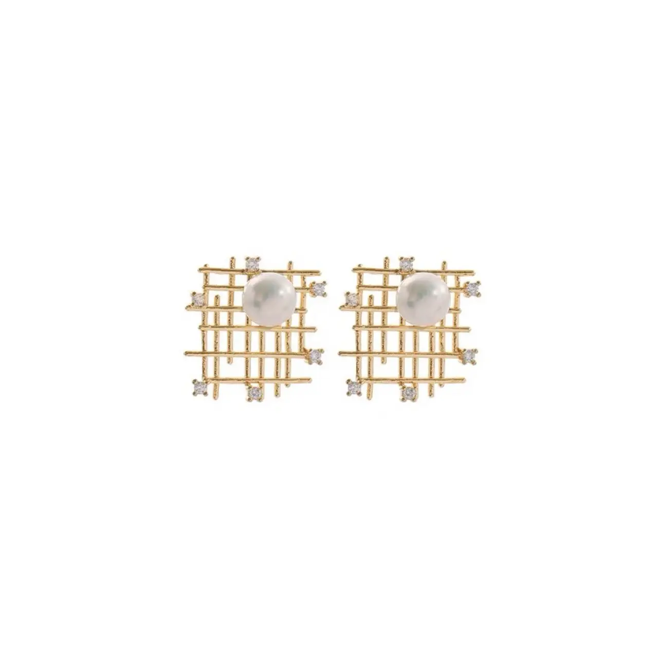 Geometric Pearl Earrings Gold Tone Women's Fashion - Image 4