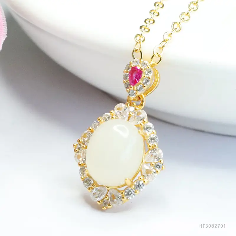 Guan Yu S925 Silver Inlaid White Jade Pendant Necklace - Image 4