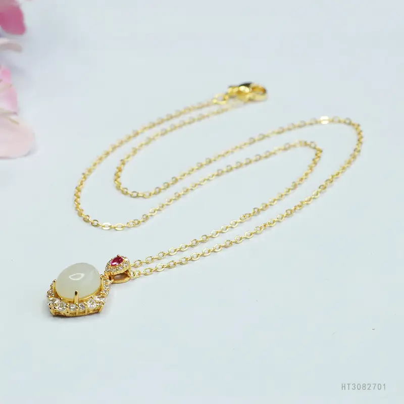 Guan Yu S925 Silver Inlaid White Jade Pendant Necklace - Image 5
