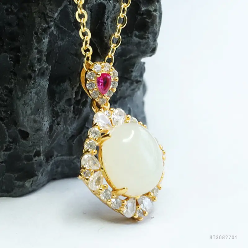 Guan Yu S925 Silver Inlaid White Jade Pendant Necklace — feature 10