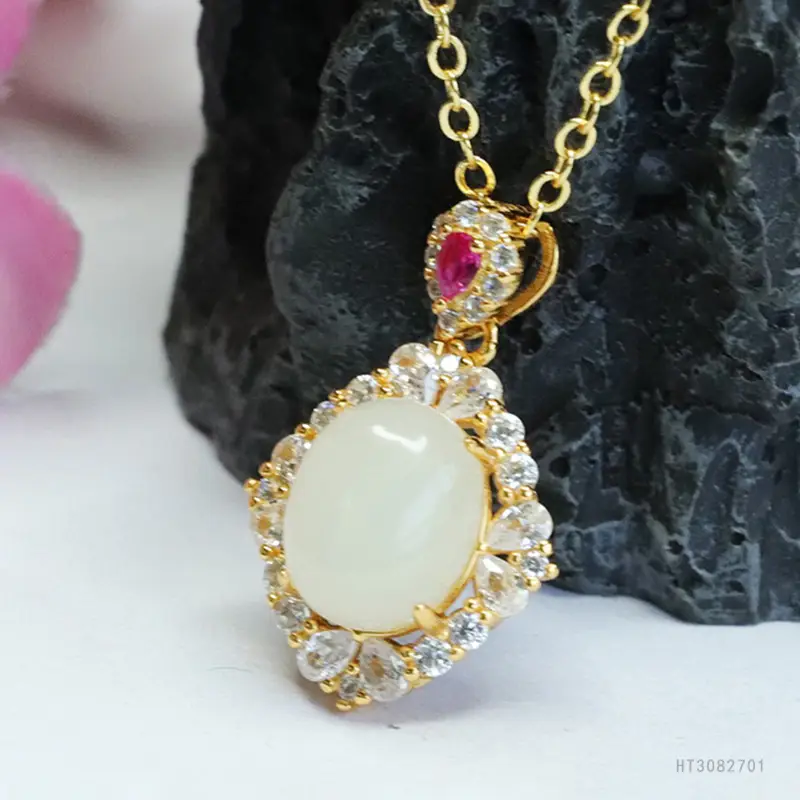 Guan Yu S925 Silver Inlaid White Jade Pendant Necklace — feature 11