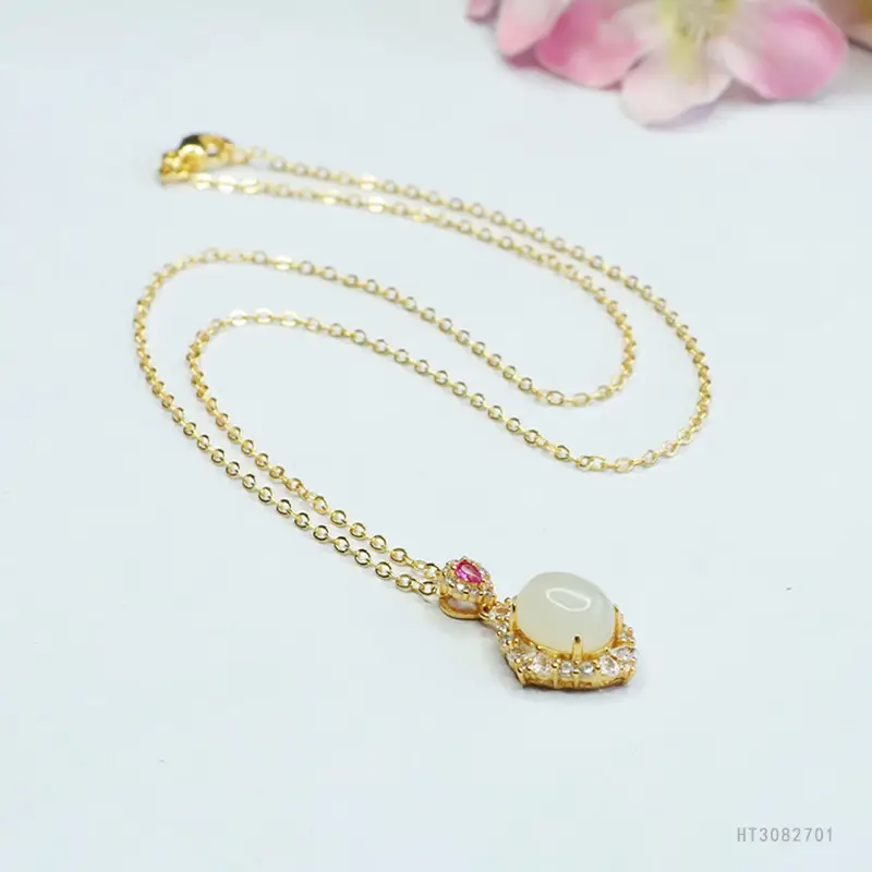 Guan Yu S925 Silver Inlaid White Jade Pendant Necklace — feature 8