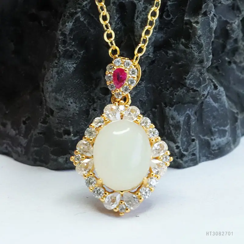 Guan Yu S925 Silver Inlaid White Jade Pendant Necklace — feature 9