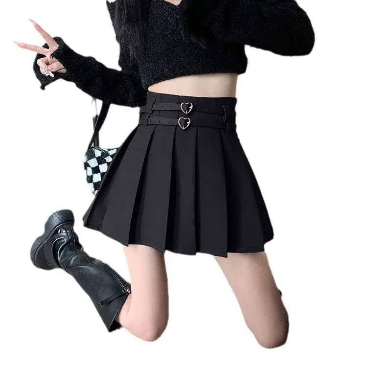 Women Pleated Skirt with Heart Belt & White Tights - Image 6