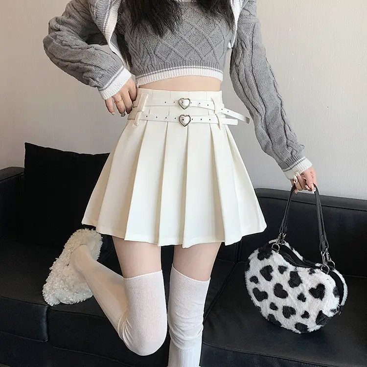 Women Pleated Skirt with Heart Belt & White Tights — feature 4