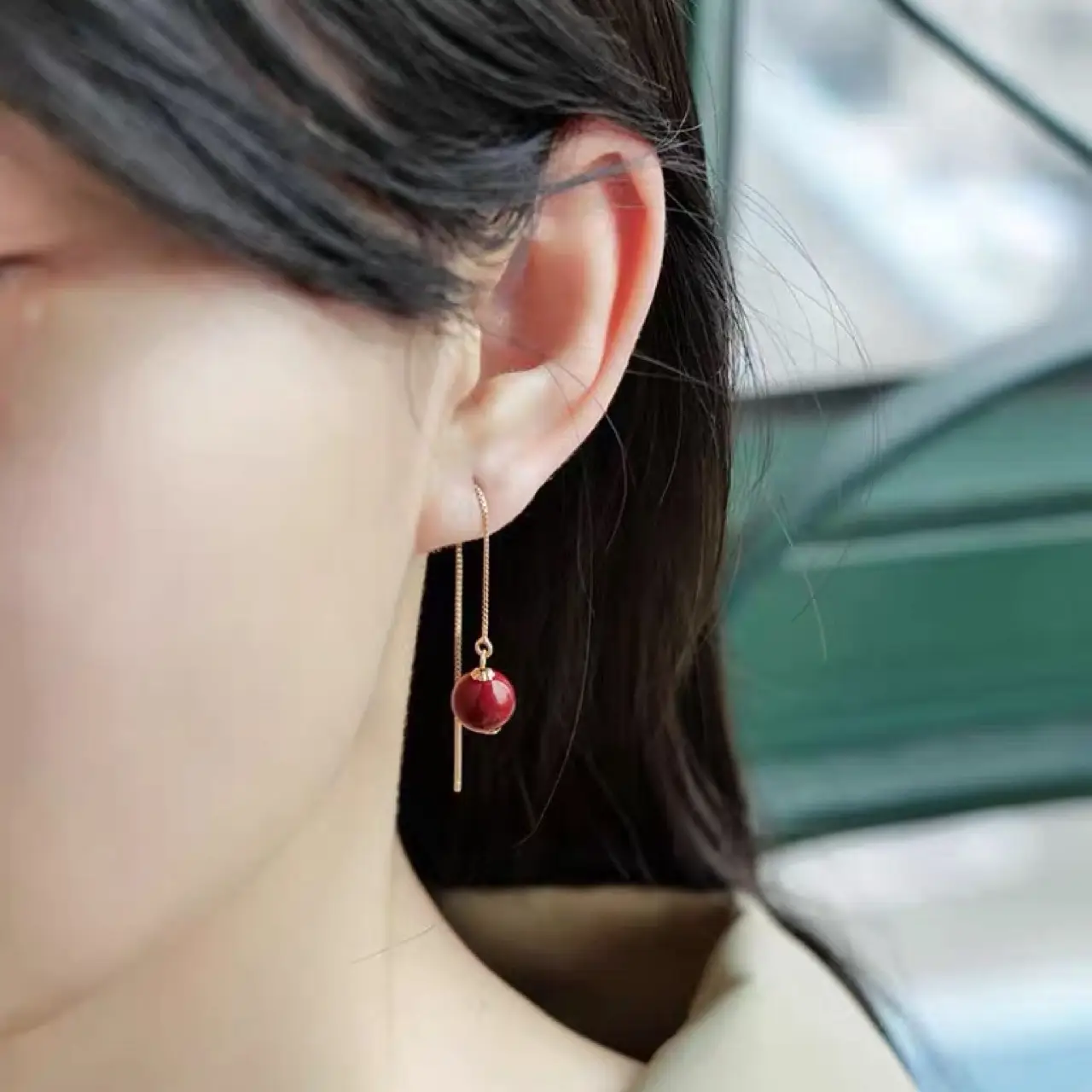 Red Cinnabar Earrings Women Gold Plated Red Beads - Image 5