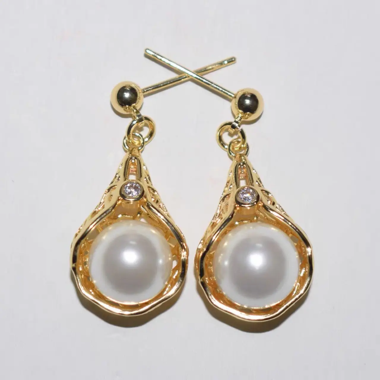 Natural Pearl Bird's Nest Earrings Gold Plated 925 Silver - Image 2