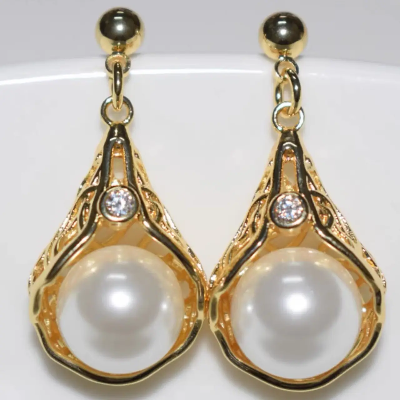 Natural Pearl Bird's Nest Earrings Gold Plated 925 Silver - Image 4