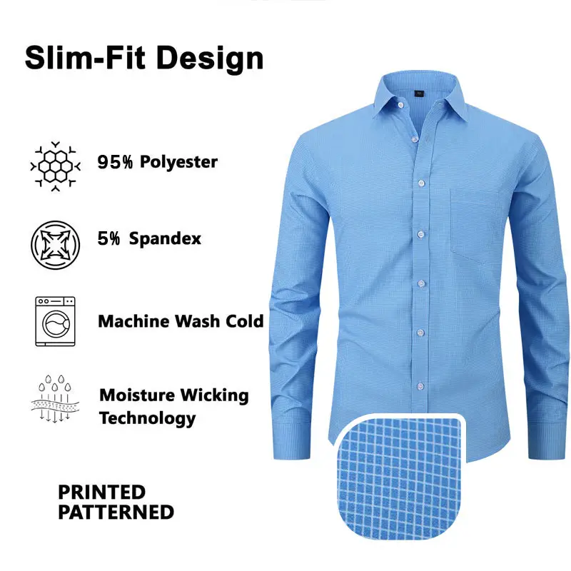 Men's Light Gray Thin Plaid Long Sleeve Shirt Plus Size - Image 10