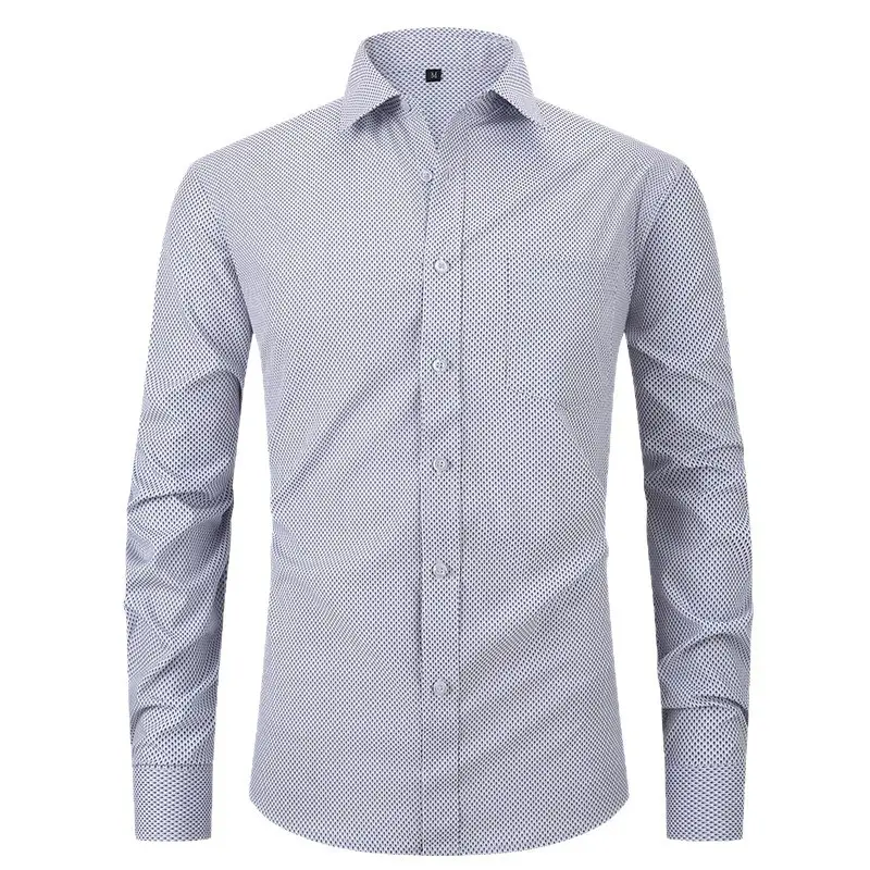 Men's Light Gray Thin Plaid Long Sleeve Shirt Plus Size - Image 11