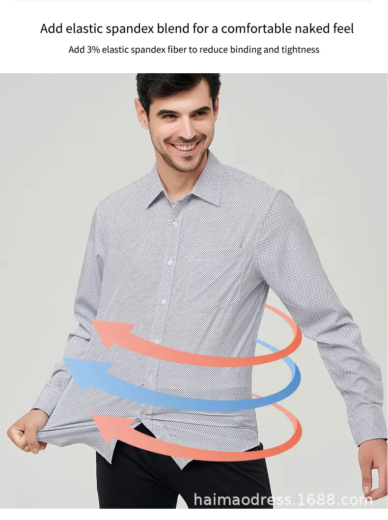 Men's Light Gray Thin Plaid Long Sleeve Shirt Plus Size — feature 15