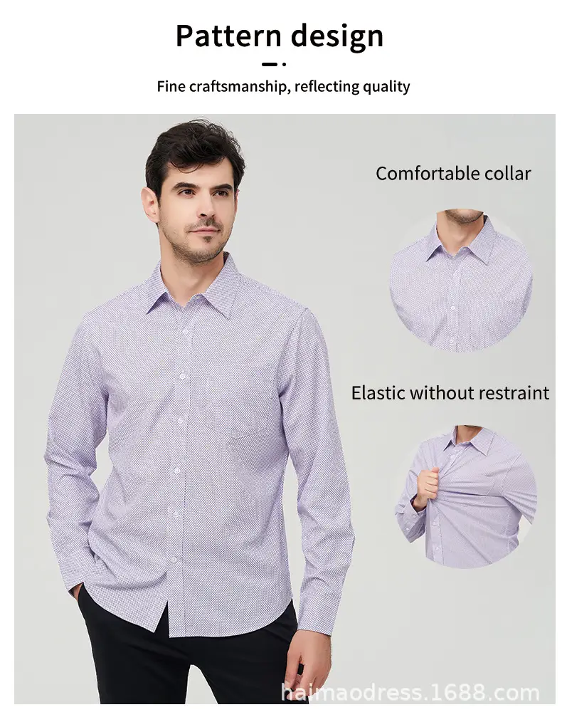 Men's Light Gray Thin Plaid Long Sleeve Shirt Plus Size — feature 16