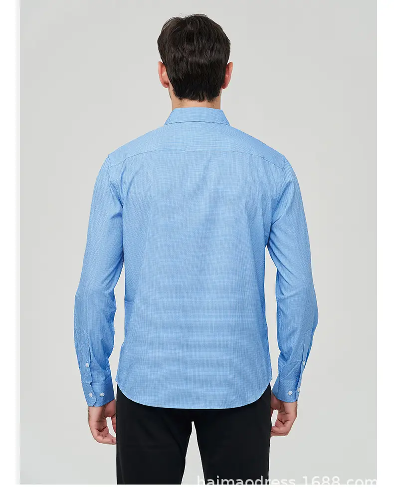 Men's Light Gray Thin Plaid Long Sleeve Shirt Plus Size — feature 23