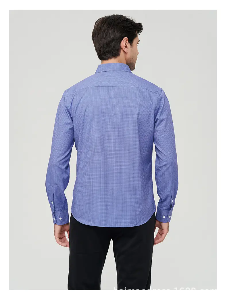 Men's Light Gray Thin Plaid Long Sleeve Shirt Plus Size — feature 25