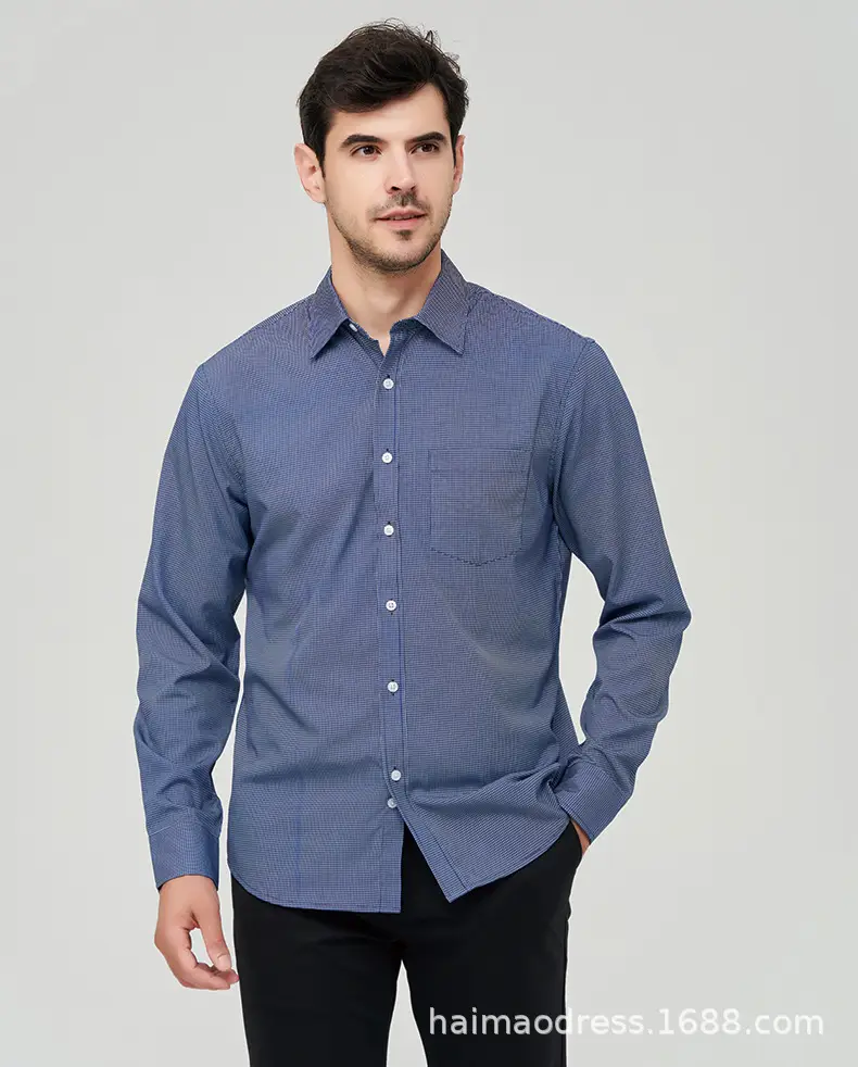 Men's Light Gray Thin Plaid Long Sleeve Shirt Plus Size — feature 26