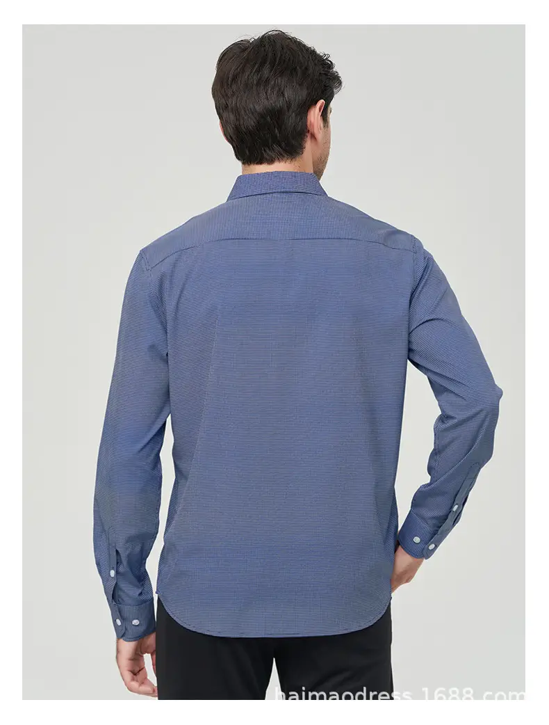 Men's Light Gray Thin Plaid Long Sleeve Shirt Plus Size — feature 27