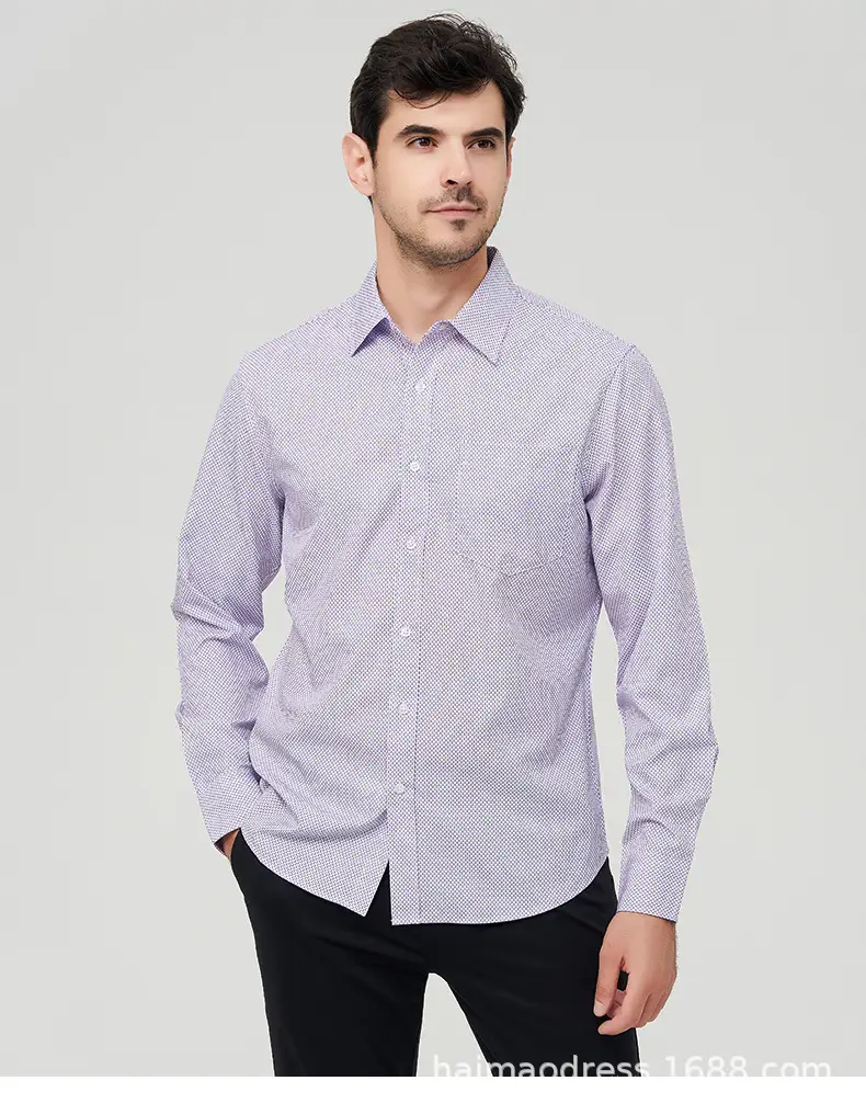 Men's Light Gray Thin Plaid Long Sleeve Shirt Plus Size — feature 28