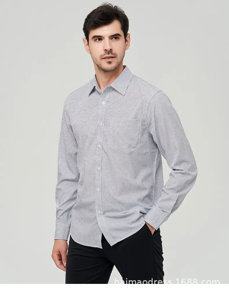 Men's Light Gray Thin Plaid Long Sleeve Shirt Plus Size — feature 32